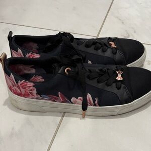 Ted Baker London Black and Pink Floral Sneakers